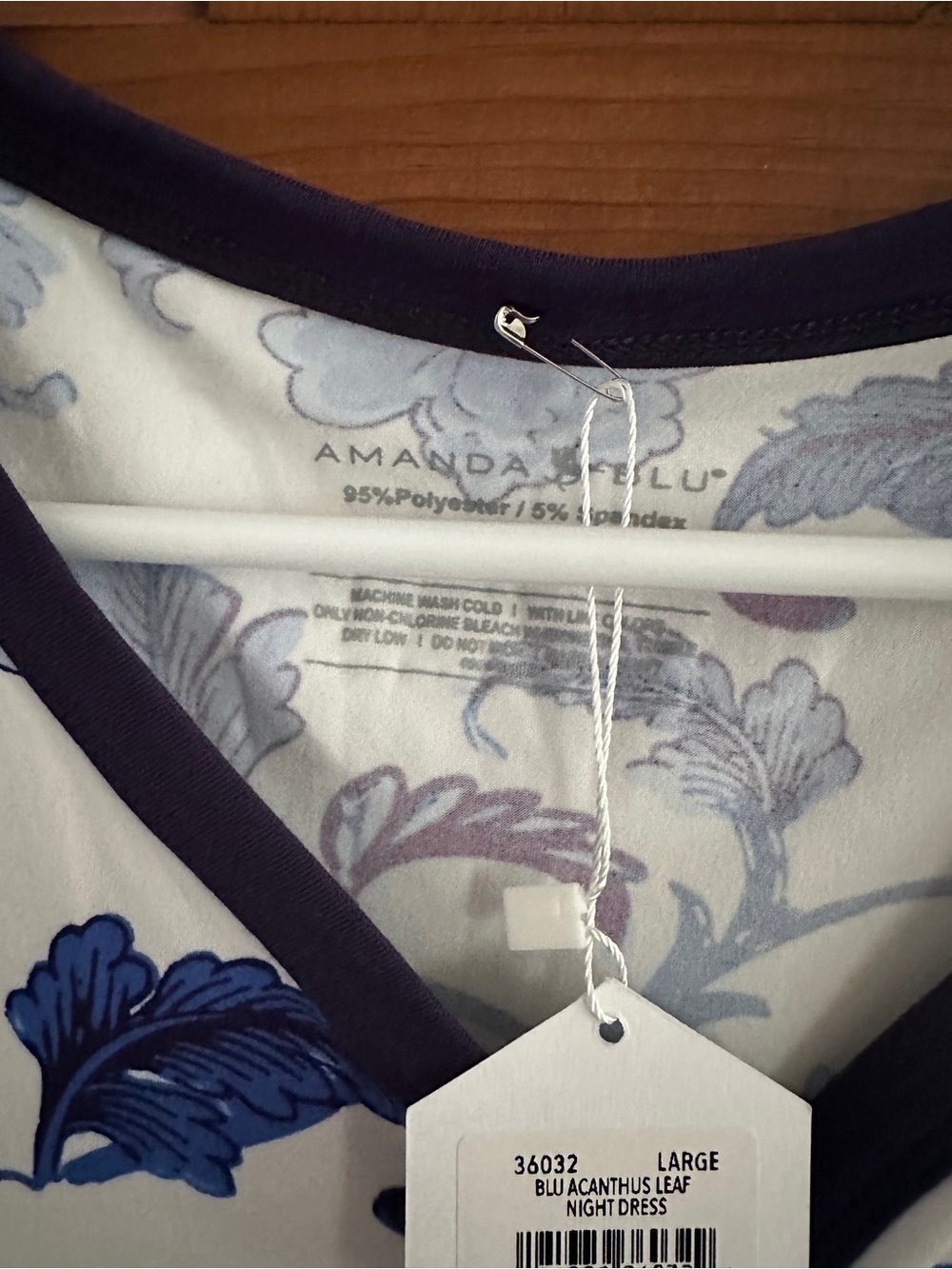 Amanda Blu Nightgown NWT Large Blue White Floral Sleep Dress Soft Cozy - Picture 4 of 8